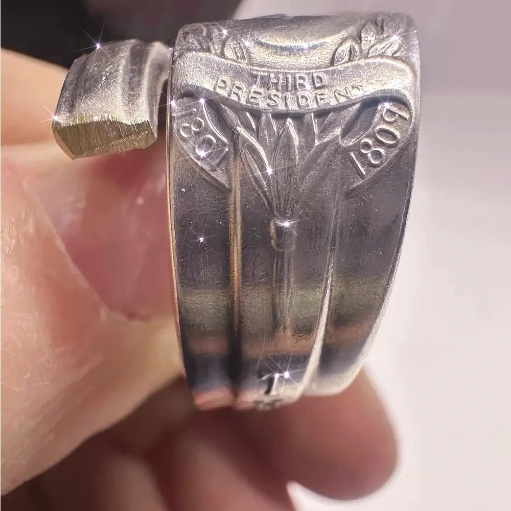 Artisan Vintage spoon ring Engraved Portrait Thomas Jefferson pick your size